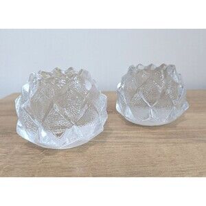 Pair of Orrefors Sweden Crystal Glass Firefly Artichoke Votive Candle Holders